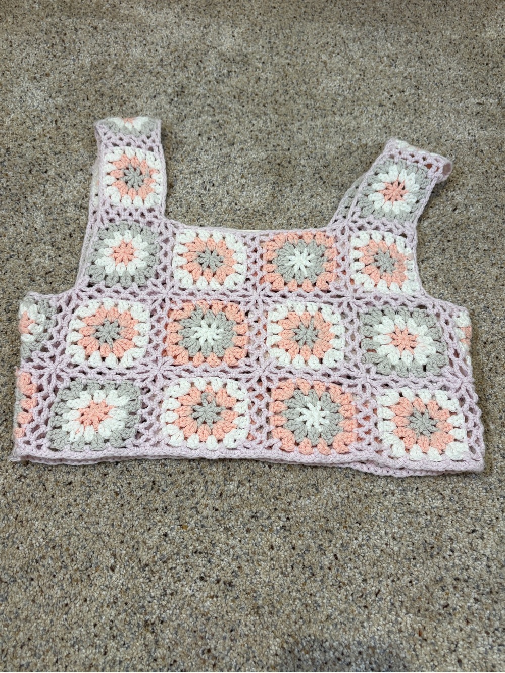 Crochet Square Granny Crop Tank Top - Pastel Beach Cottagecore Boho-Chic